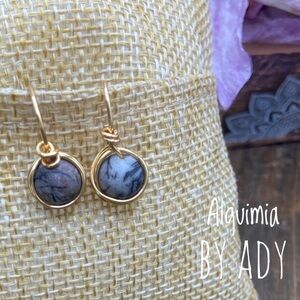 Alquimia 14k gold gray jasper drops earrings